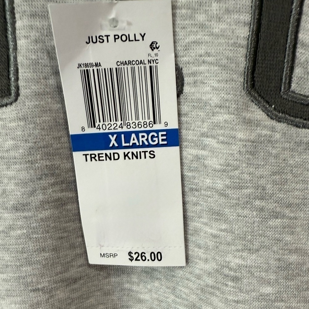 Just Polly NYC Cropped Long Sleeve Top Gray Raglan Graphic Tee XL Streetwear - Picture 4 of 9